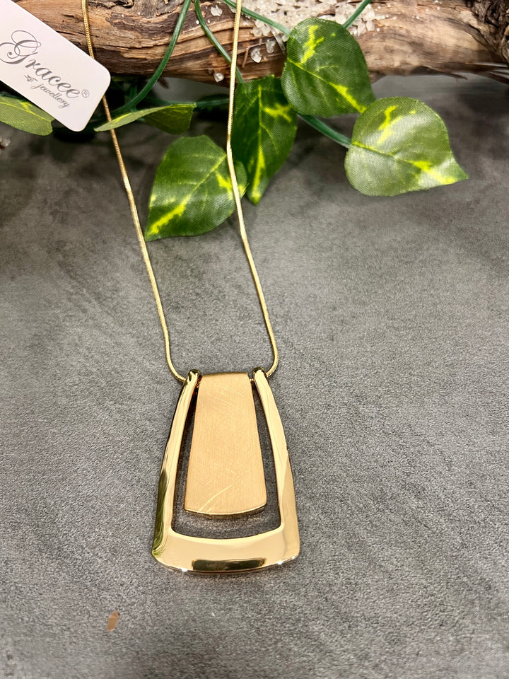Gracee Two Tone Brushed Rectangle Necklace GOLD