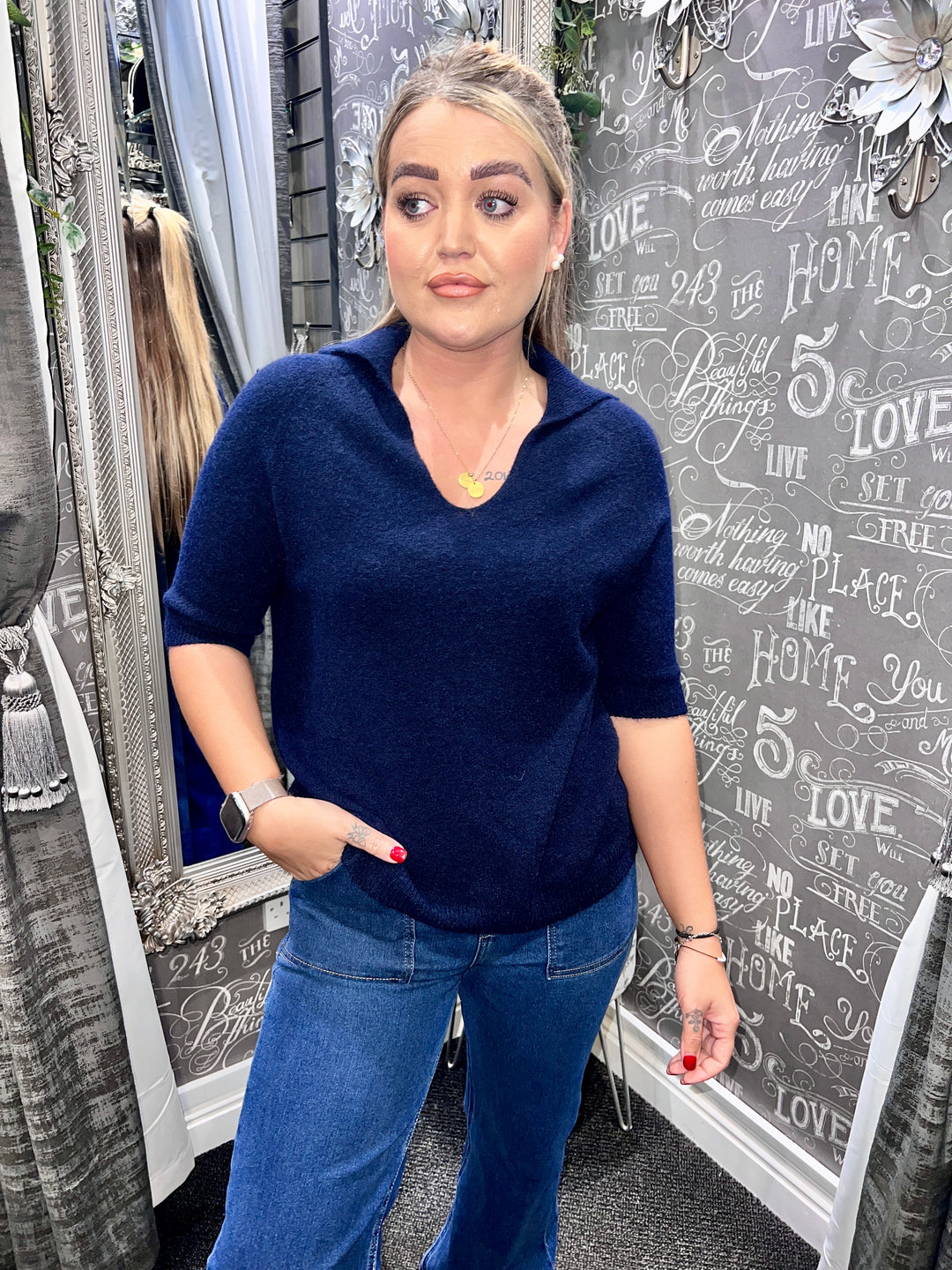 Tamsin Short Sleeve Polo Knit NAVY