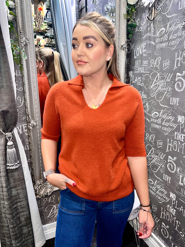 Tamsin Short Sleeve Polo Knit RUST