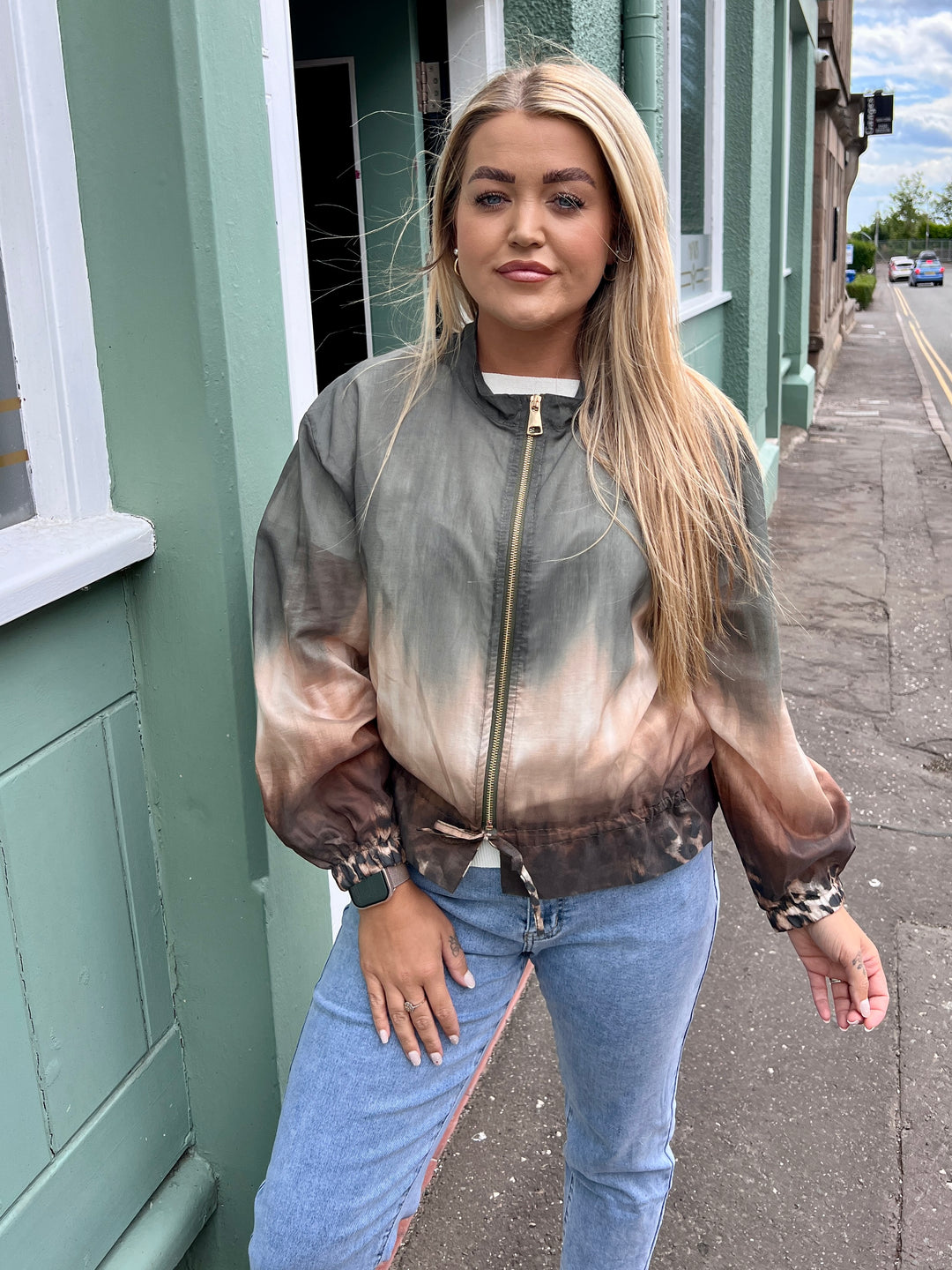 Ombre Sheer Bomber Jacket KHAKI