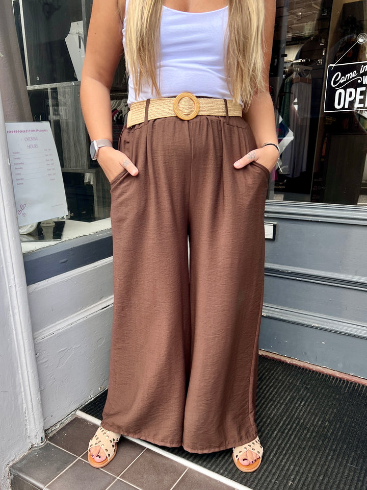 Isla Wide Leg Trousers With Belt CHOCOLATE