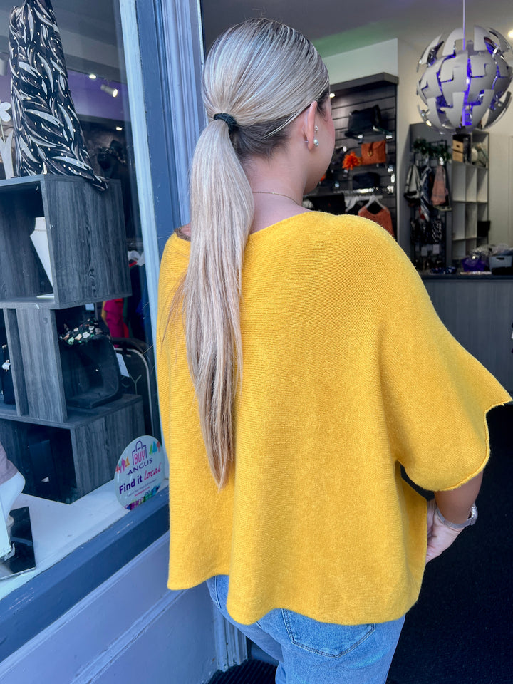Sandi Italian Soft Knit Short Sleeve Jumper MUSTARD