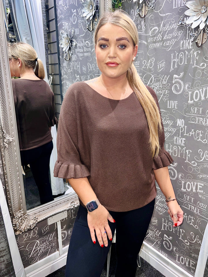 Klara Frill Sleeve Knit CHOCOLATE