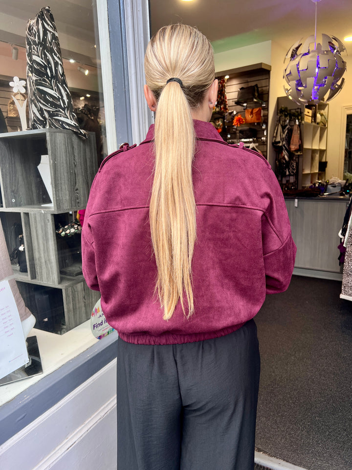 Tara Suede Bomber Jacket BURGUNDY
