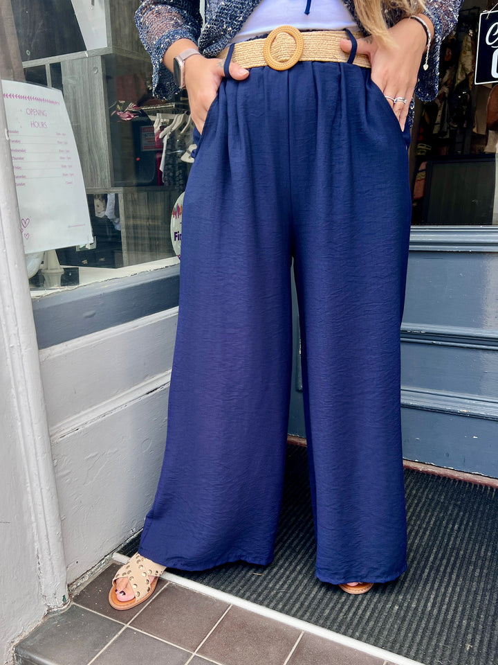Isla Wide Leg Trousers With Belt NAVY