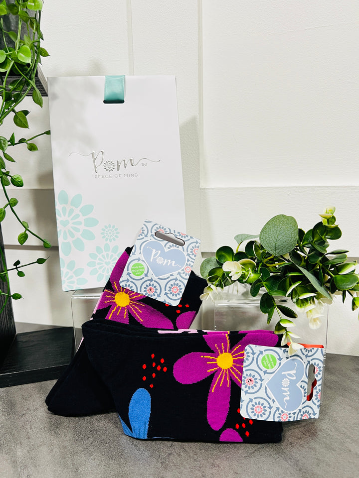 POM Funky Floral Ankle Socks BLACK