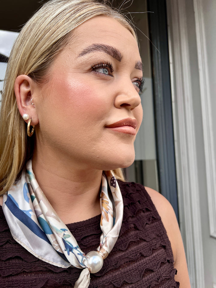 Rosie Floral Magnetic Silk Scarf BEIGE