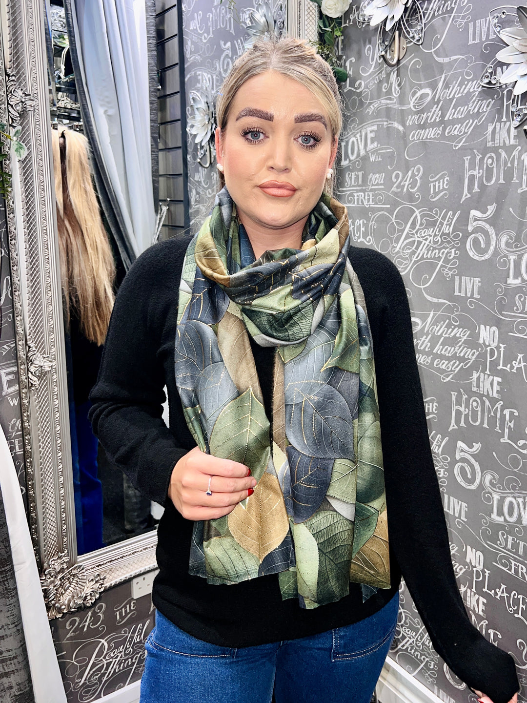 Multi Leaf Scarf KHAKI