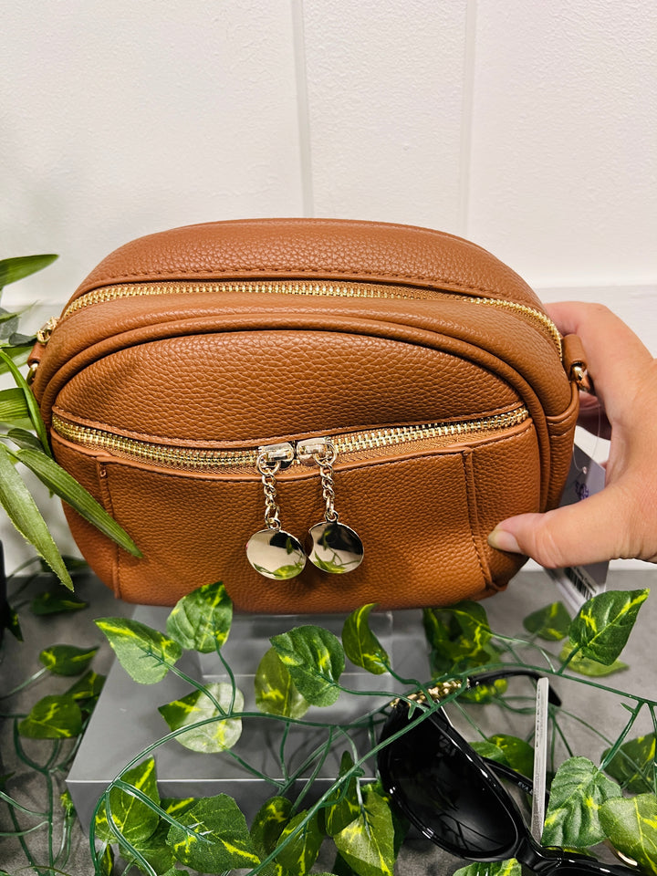 Toyah Gold Disc Zip Camera Bag CAMEL