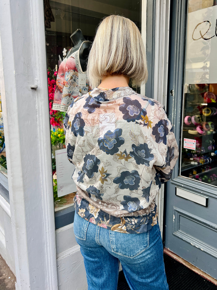 Floral Paisley Print Bomber Jacket NAVY