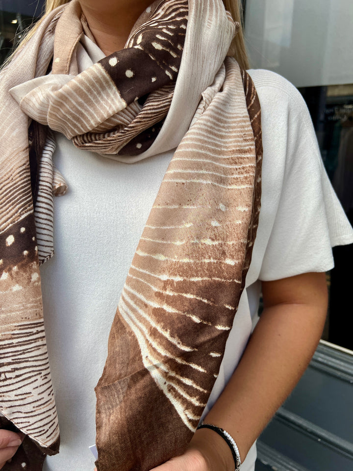 Abstract Gold Foil Scarf BROWN