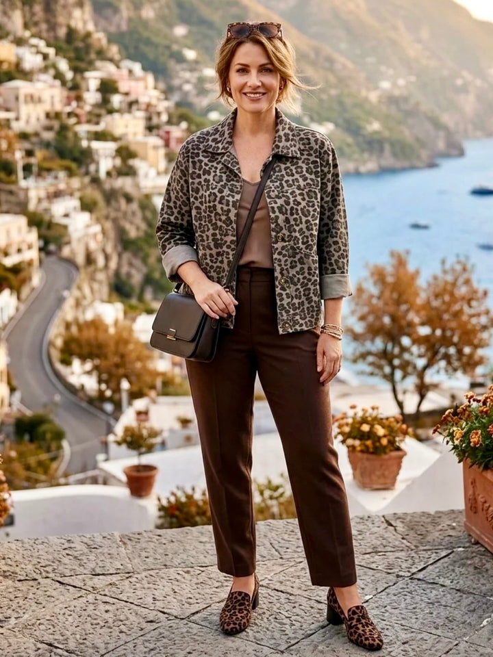 Leona Animal Print Shirt Jacket BEIGE