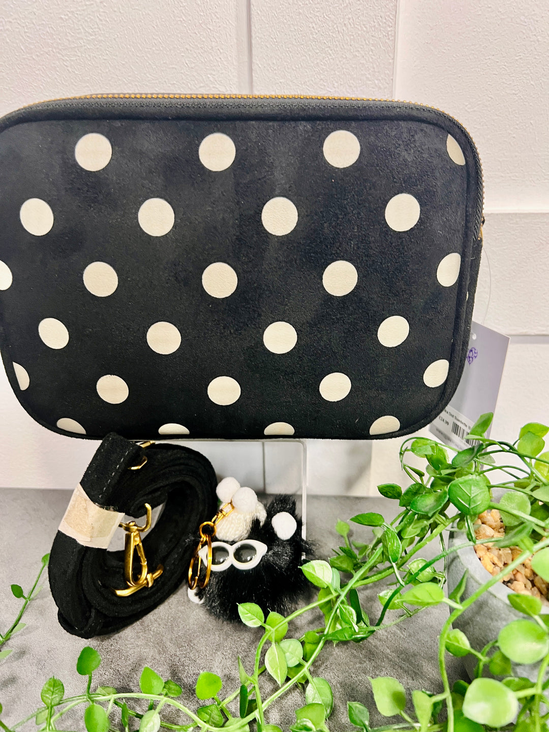 Polka Dot Suedette Camera Bag BLACK