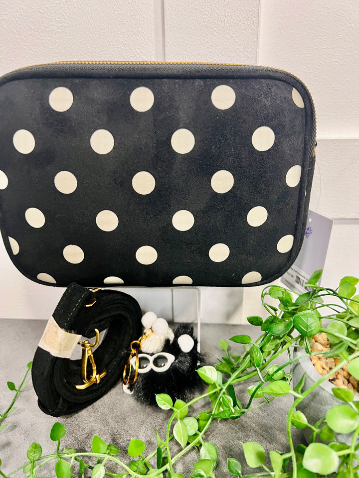 Polka Dot Suedette Camera Bag BLACK