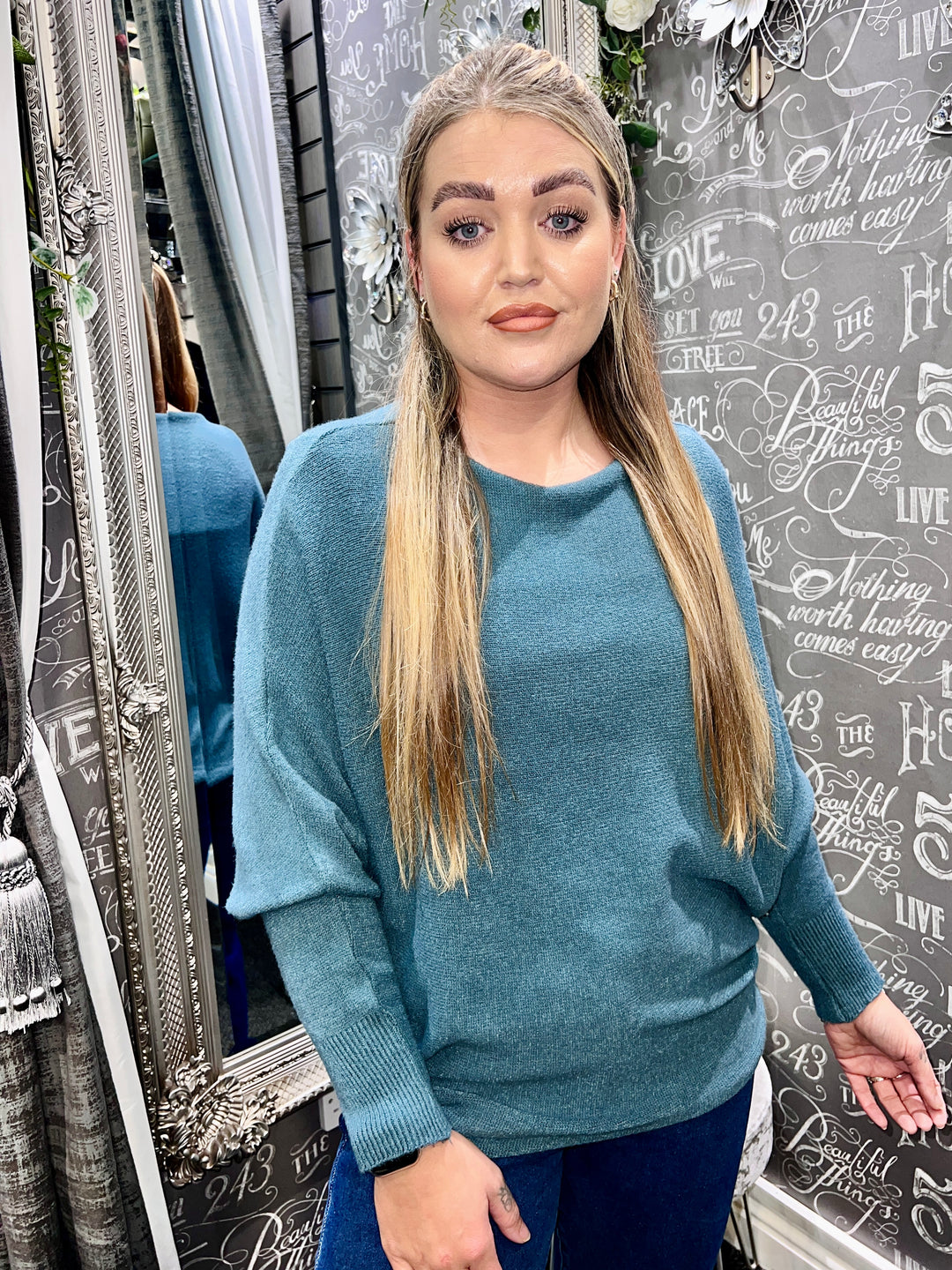Darcie Batwing Jumper TEAL