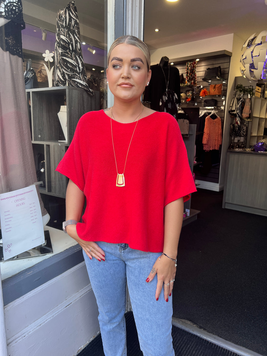 Sandi Italian Soft Knit Short Sleeve Jumper RED