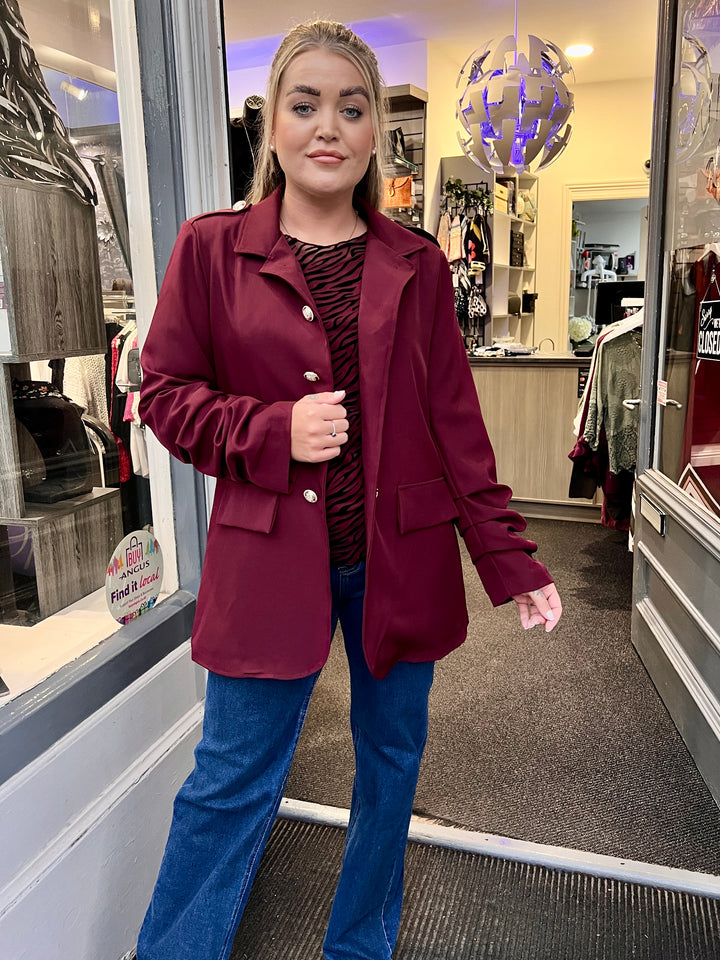 Marnie Gold Button Blazer WINE