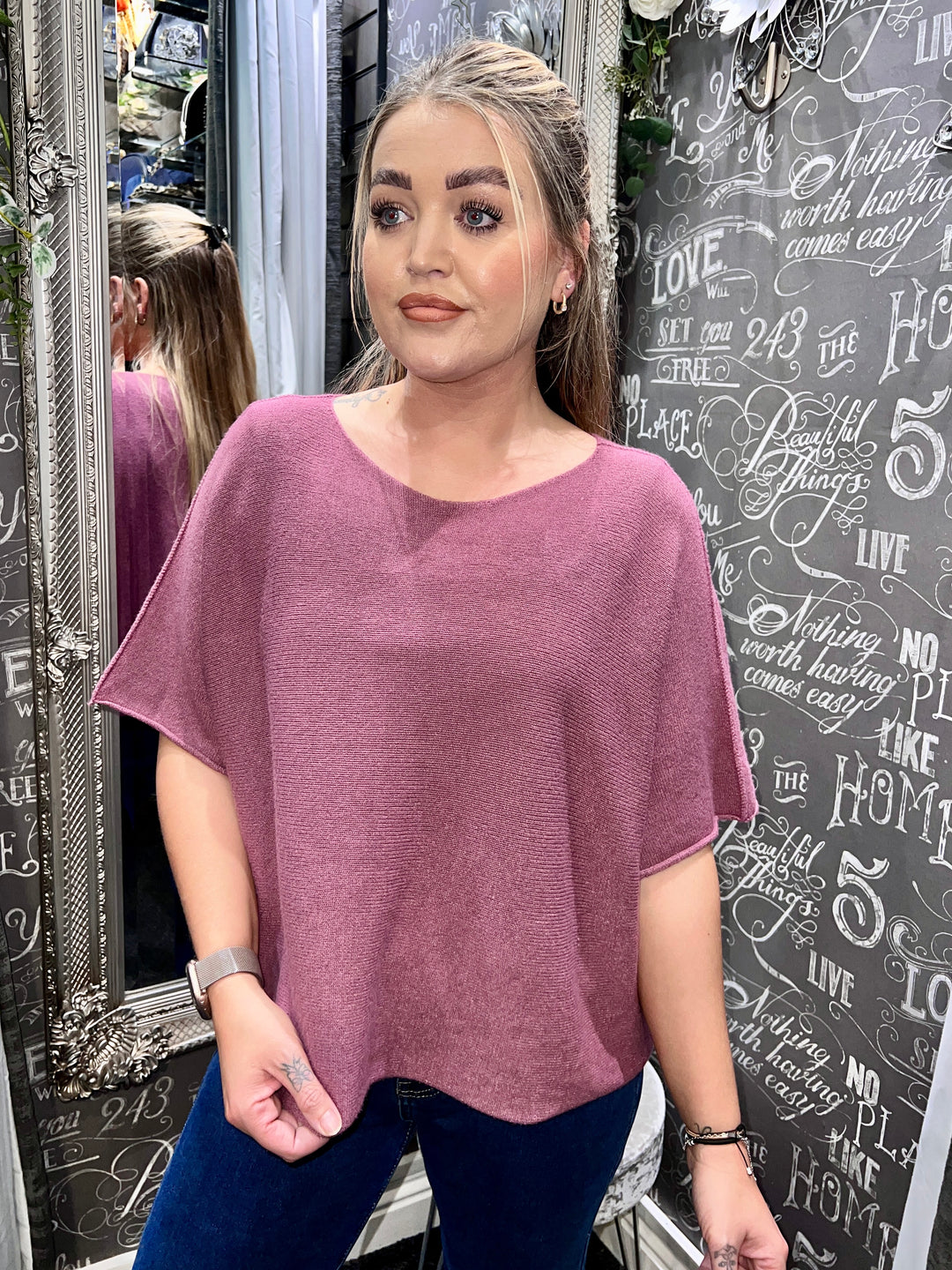 Sandi Italian Soft Knit Short Sleeve Jumper MAUVE