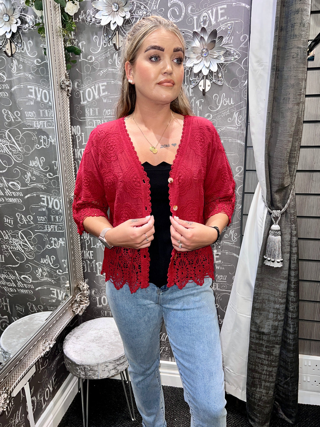 Rhona Floral Lace Blouse WINE