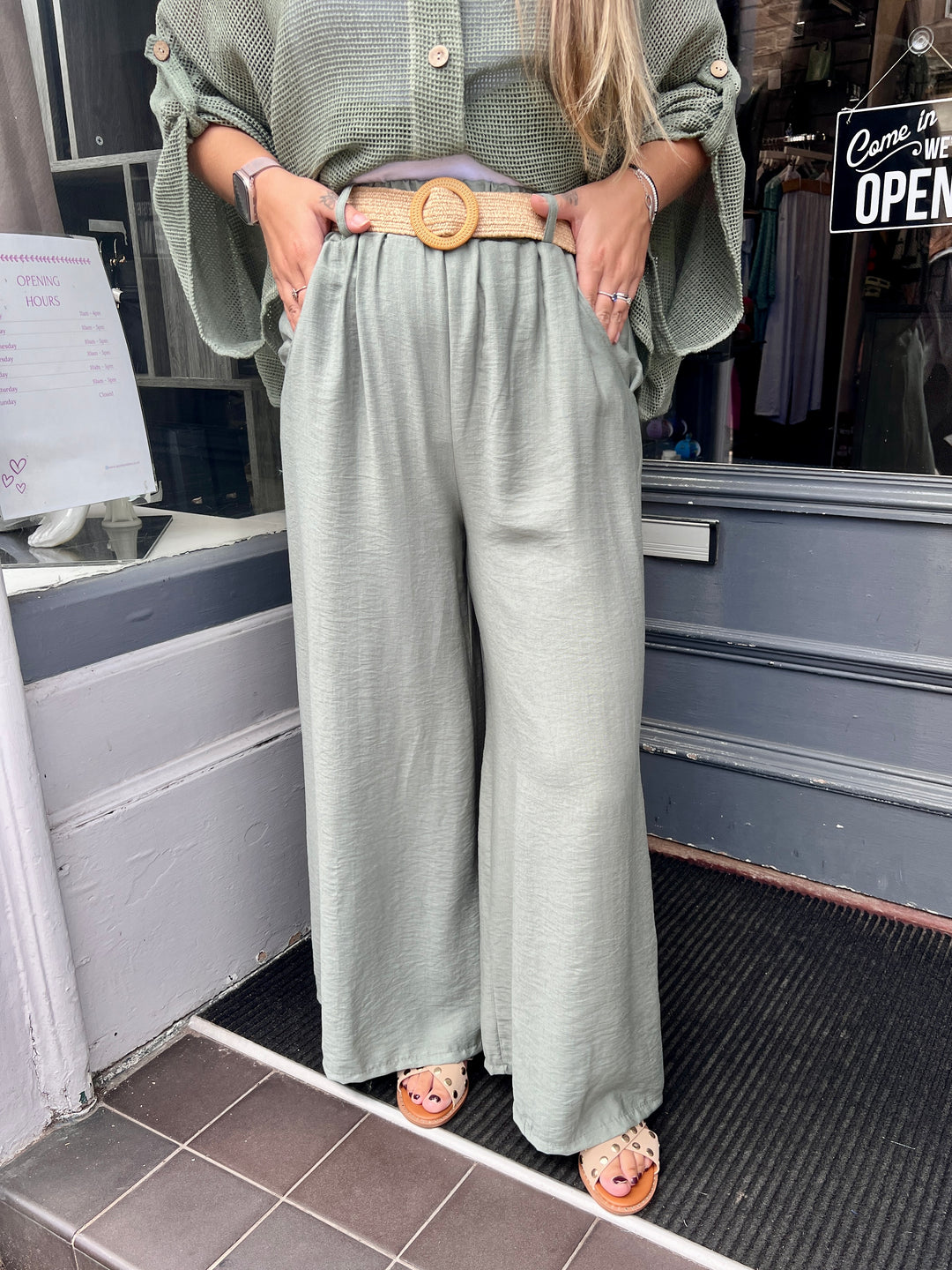Isla Wide Leg Trousers With Belt LIGHT KHAKI