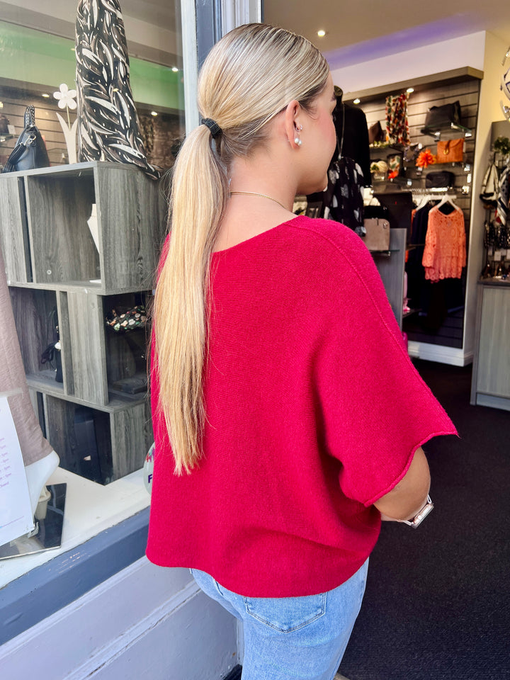 Sandi Italian Soft Knit Short Sleeve Jumper BURGUNDY