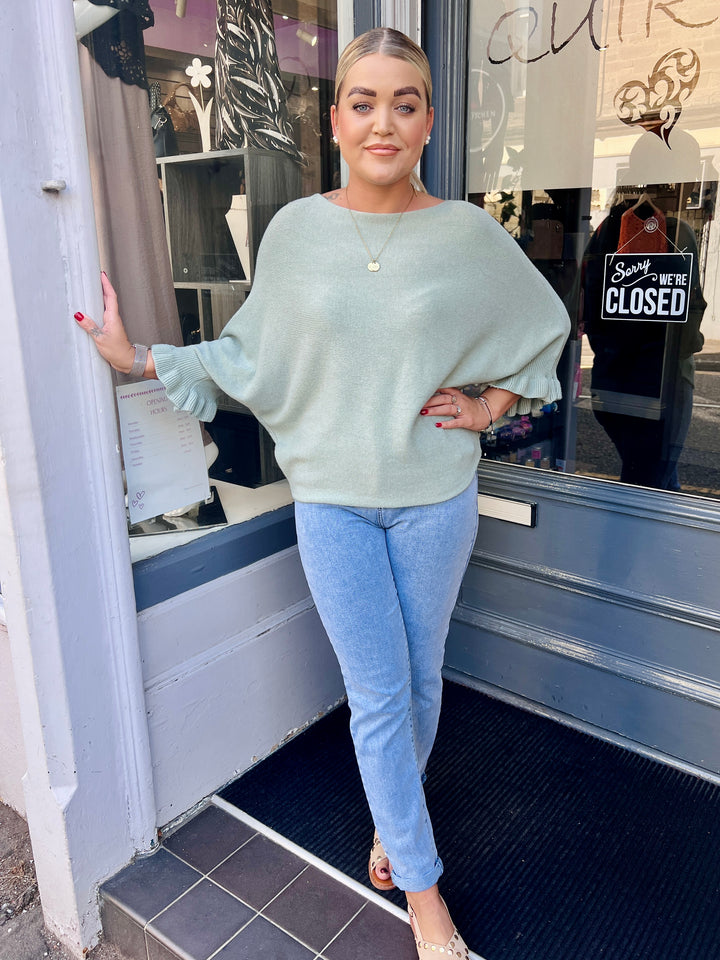 Klara Frill Sleeve Knit SAGE