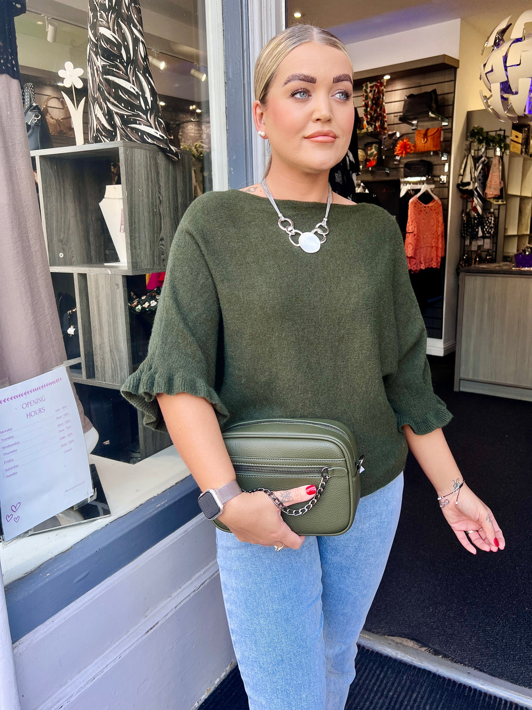 Lara Frill Sleeve Knit DARK KHAKI