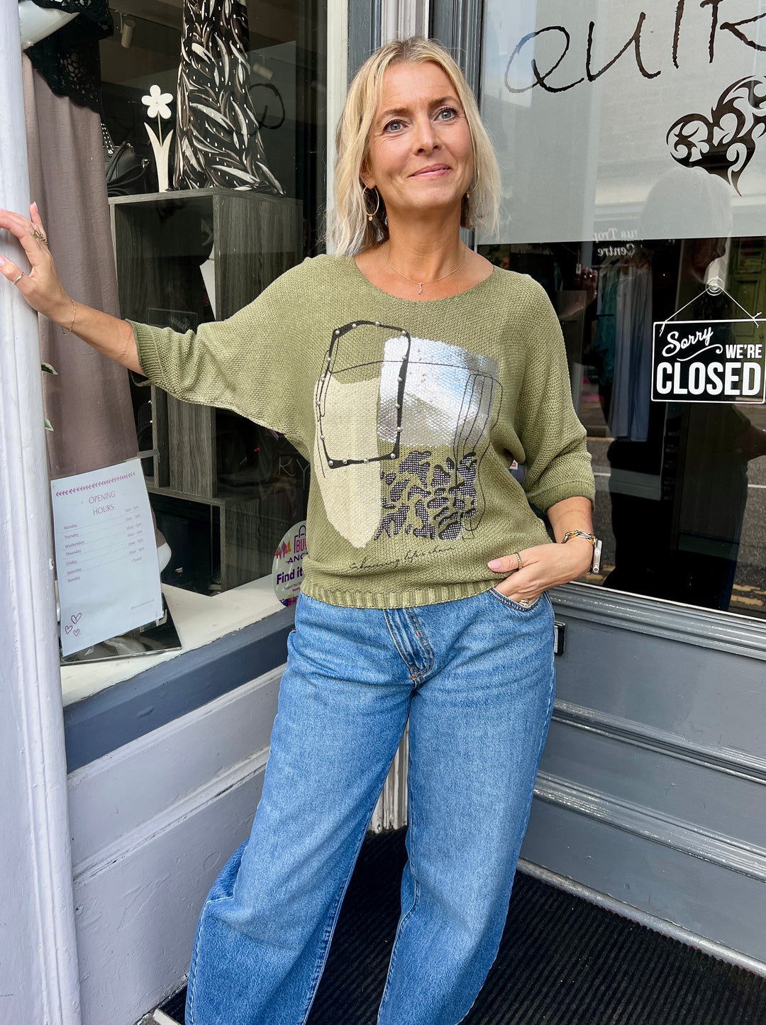 Roisin Embellished Graphic Fine Knit OLIVE