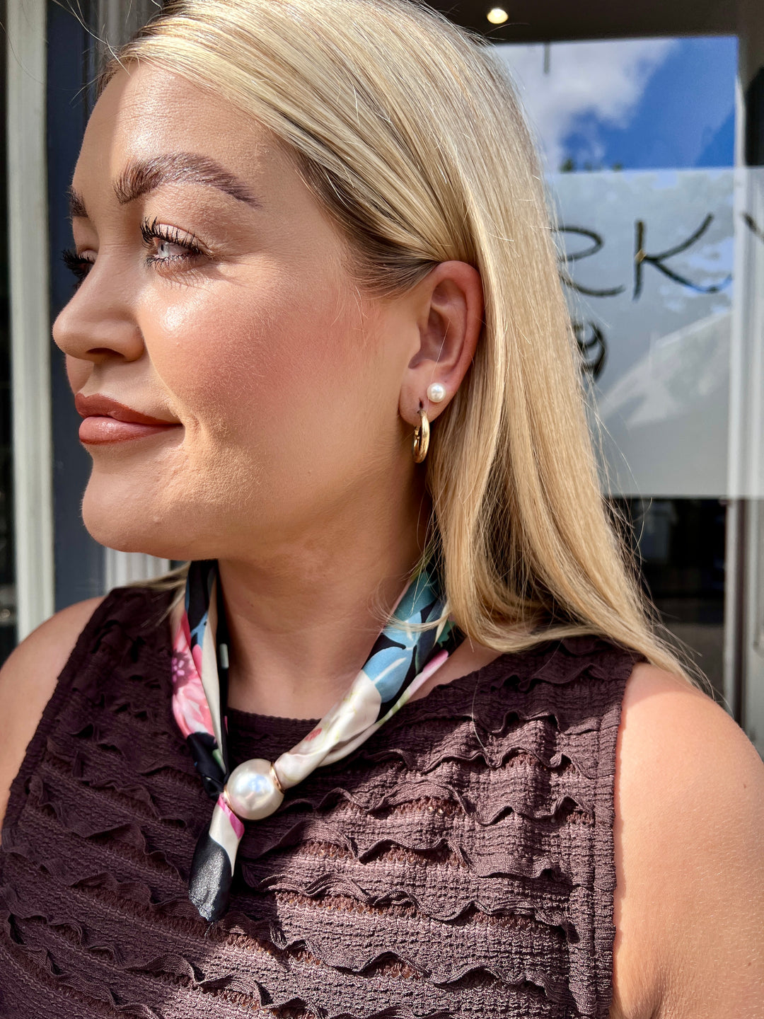 Rosie Floral Magnetic Silk Scarf BLACK