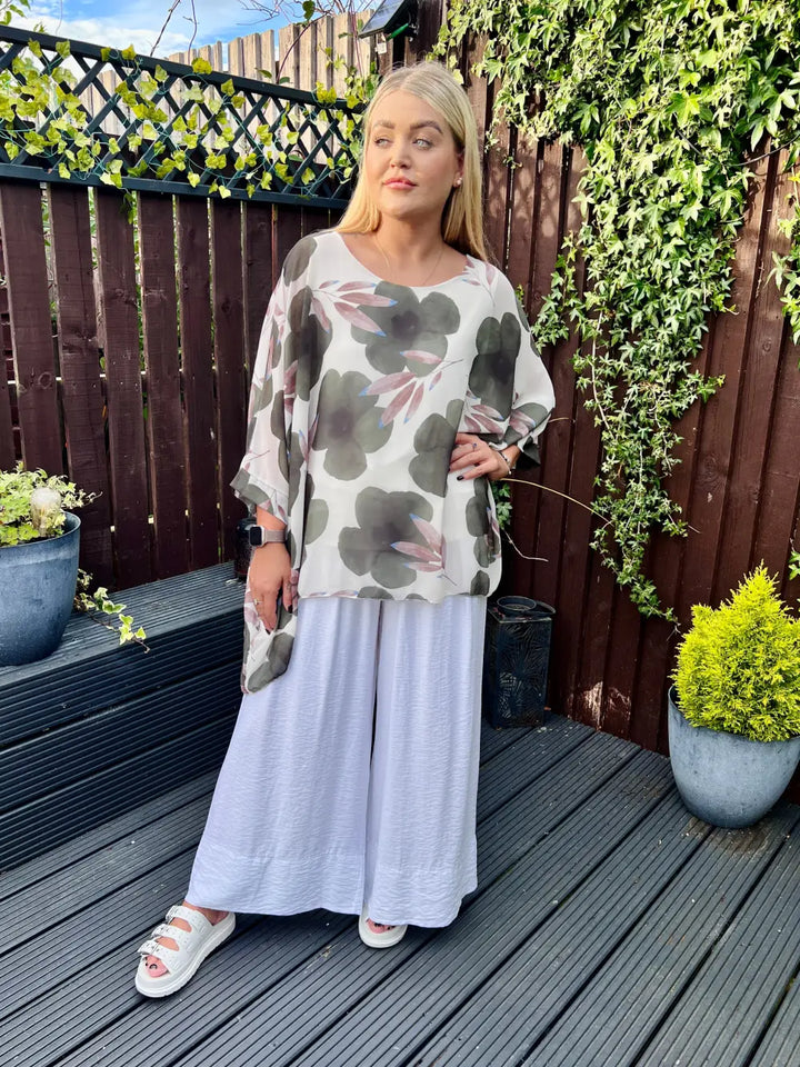 Abbie Floral Chiffon Blouse KHAKI