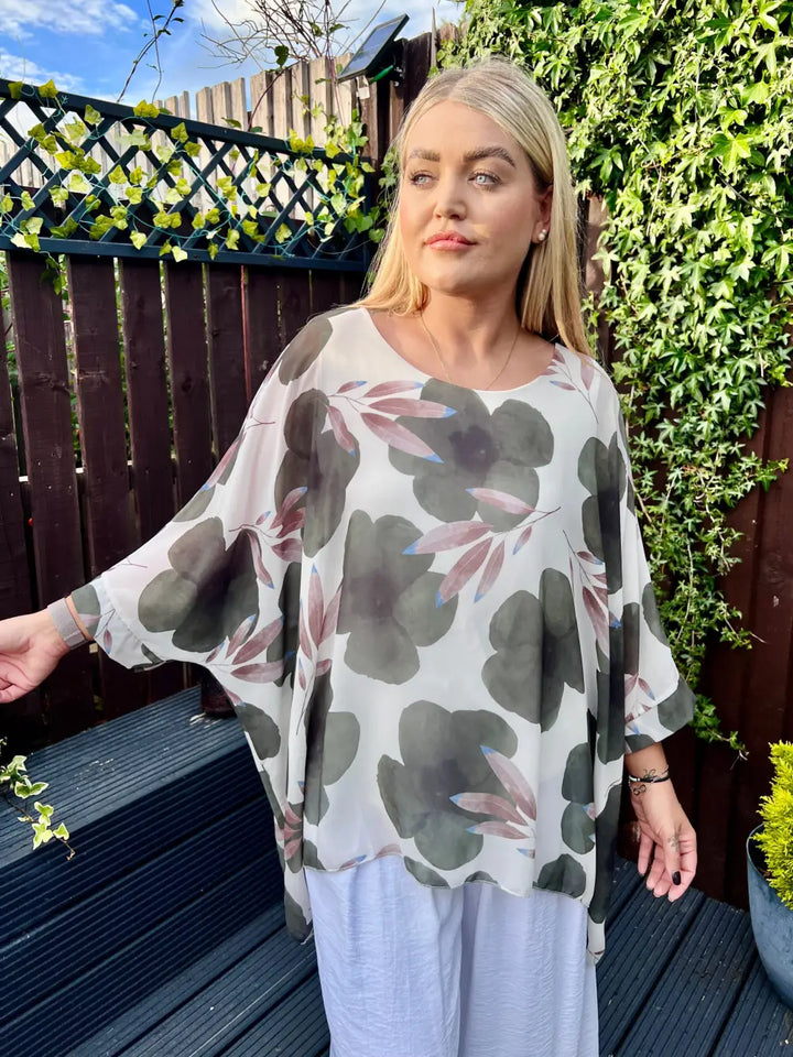 Abbie Floral Chiffon Blouse KHAKI