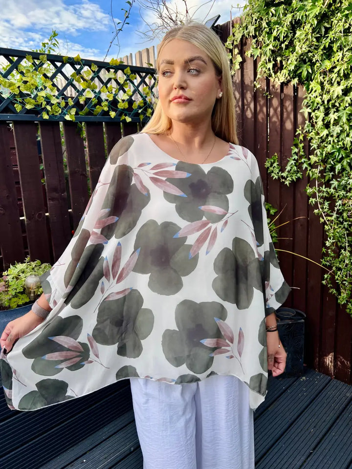 Abbie Floral Chiffon Blouse KHAKI