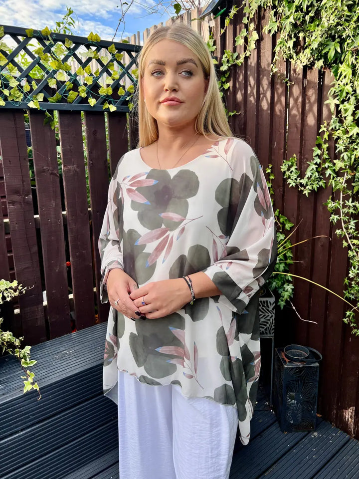 Abbie Floral Chiffon Blouse KHAKI