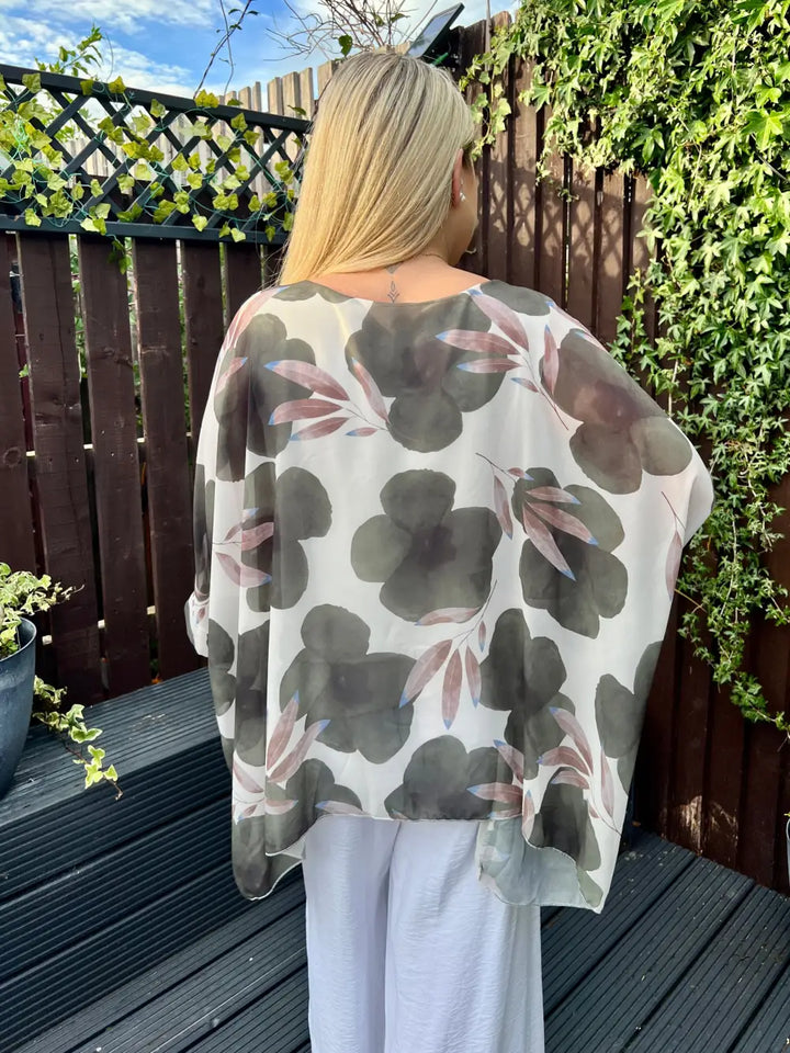 Abbie Floral Chiffon Blouse KHAKI