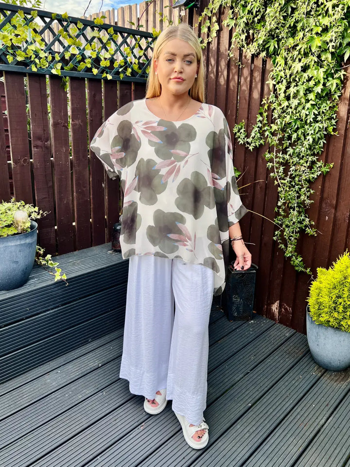 Abbie Floral Chiffon Blouse KHAKI