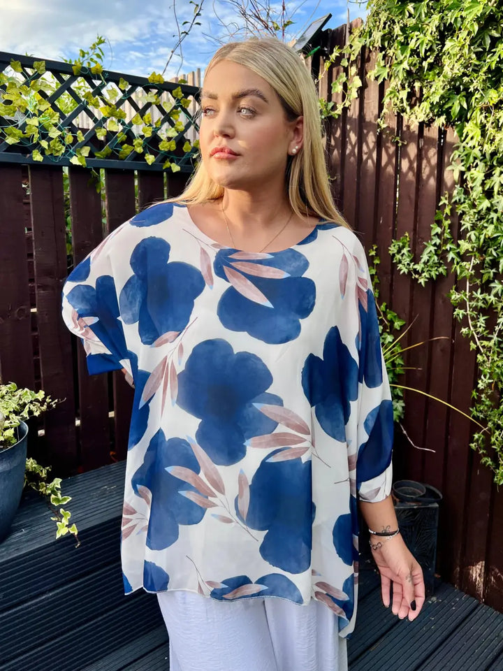 Abbie Floral Chiffon Blouse NAVY