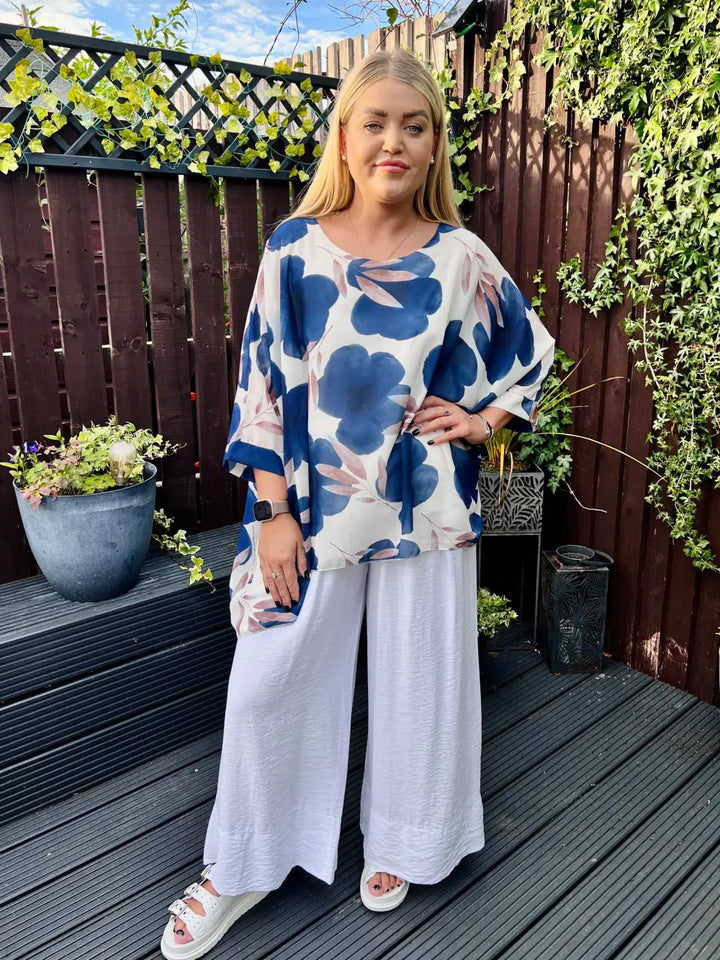 Abbie Floral Chiffon Blouse NAVY