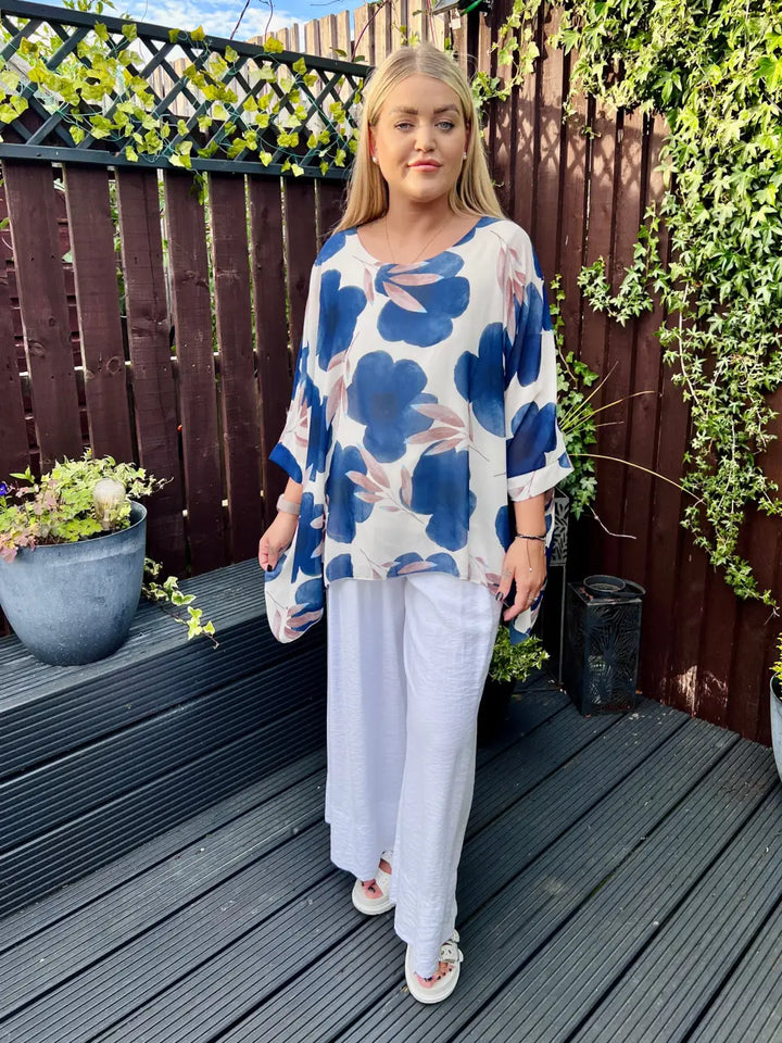 Abbie Floral Chiffon Blouse NAVY