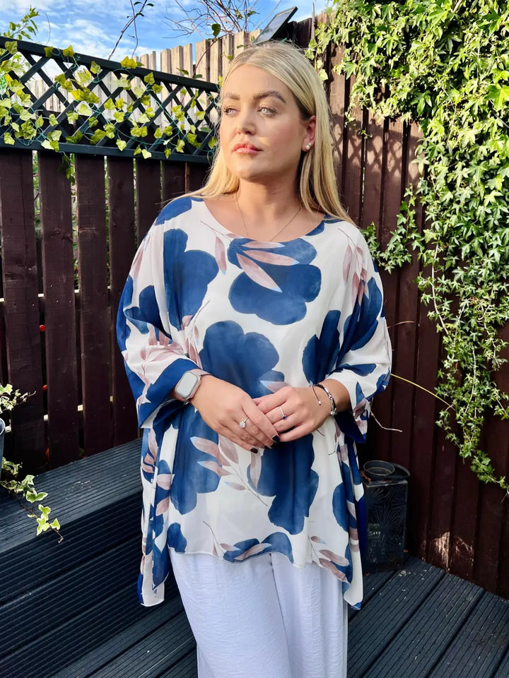 Abbie Floral Chiffon Blouse NAVY
