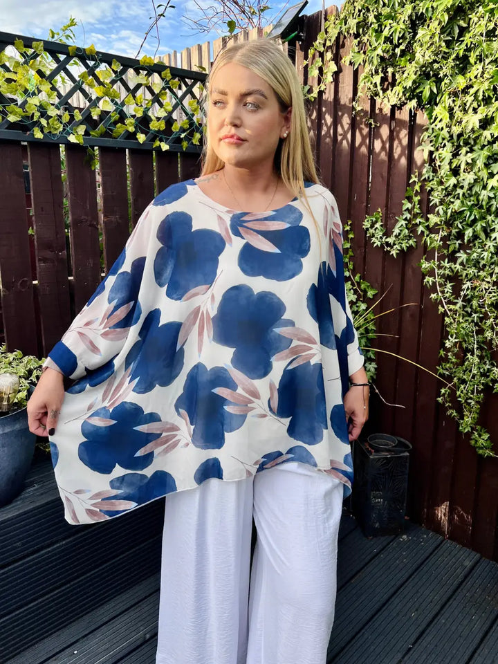 Abbie Floral Chiffon Blouse NAVY