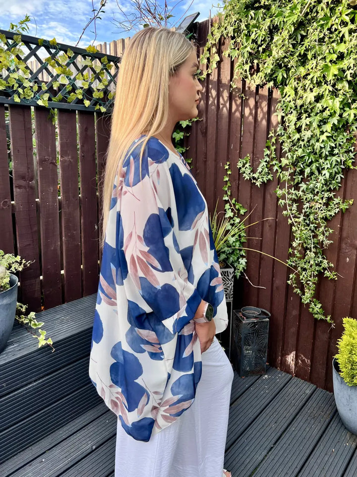 Abbie Floral Chiffon Blouse NAVY