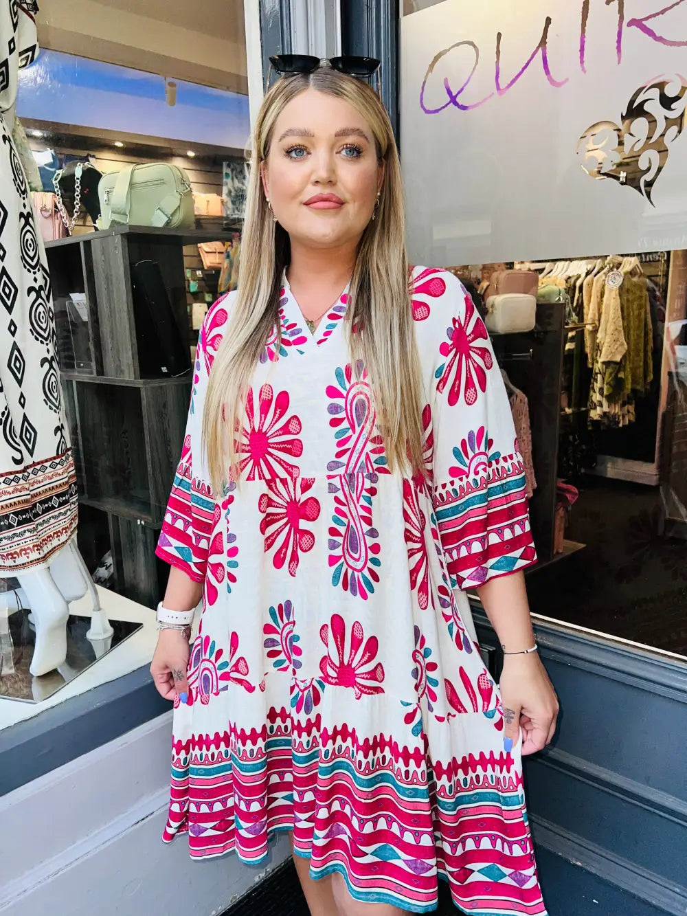 Adina Aztec Dress CERISE