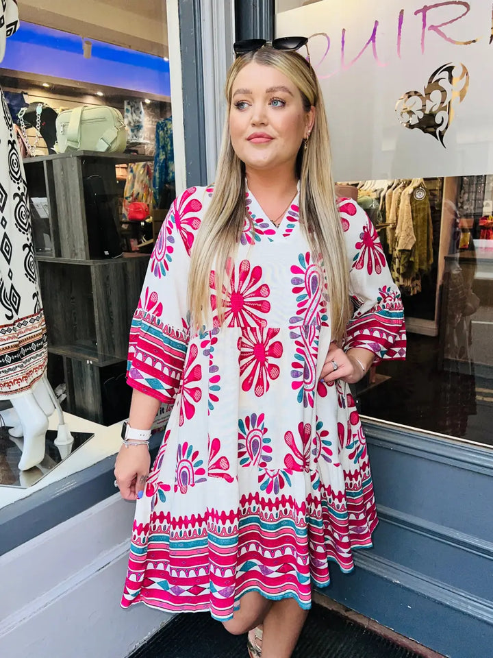 Adina Aztec Dress CERISE
