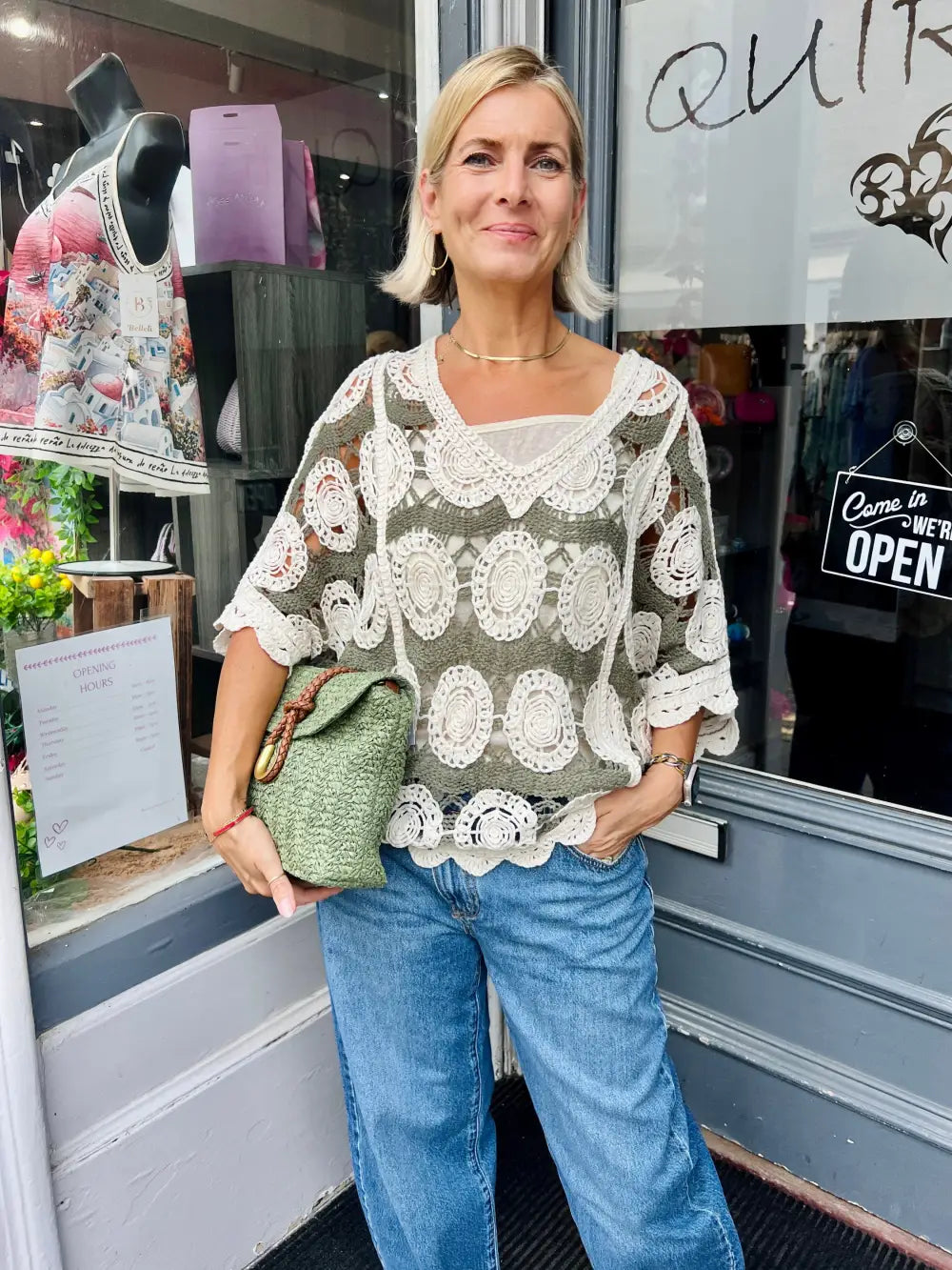 Alice V-Neck Crochet Top KHAKI