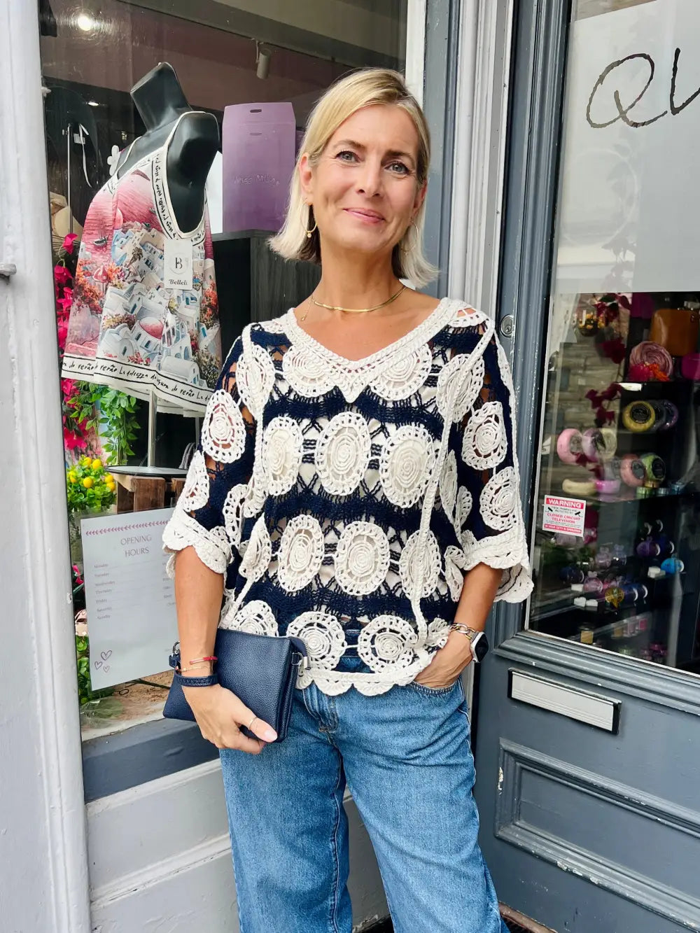 Alice V-Neck Crochet Top NAVY