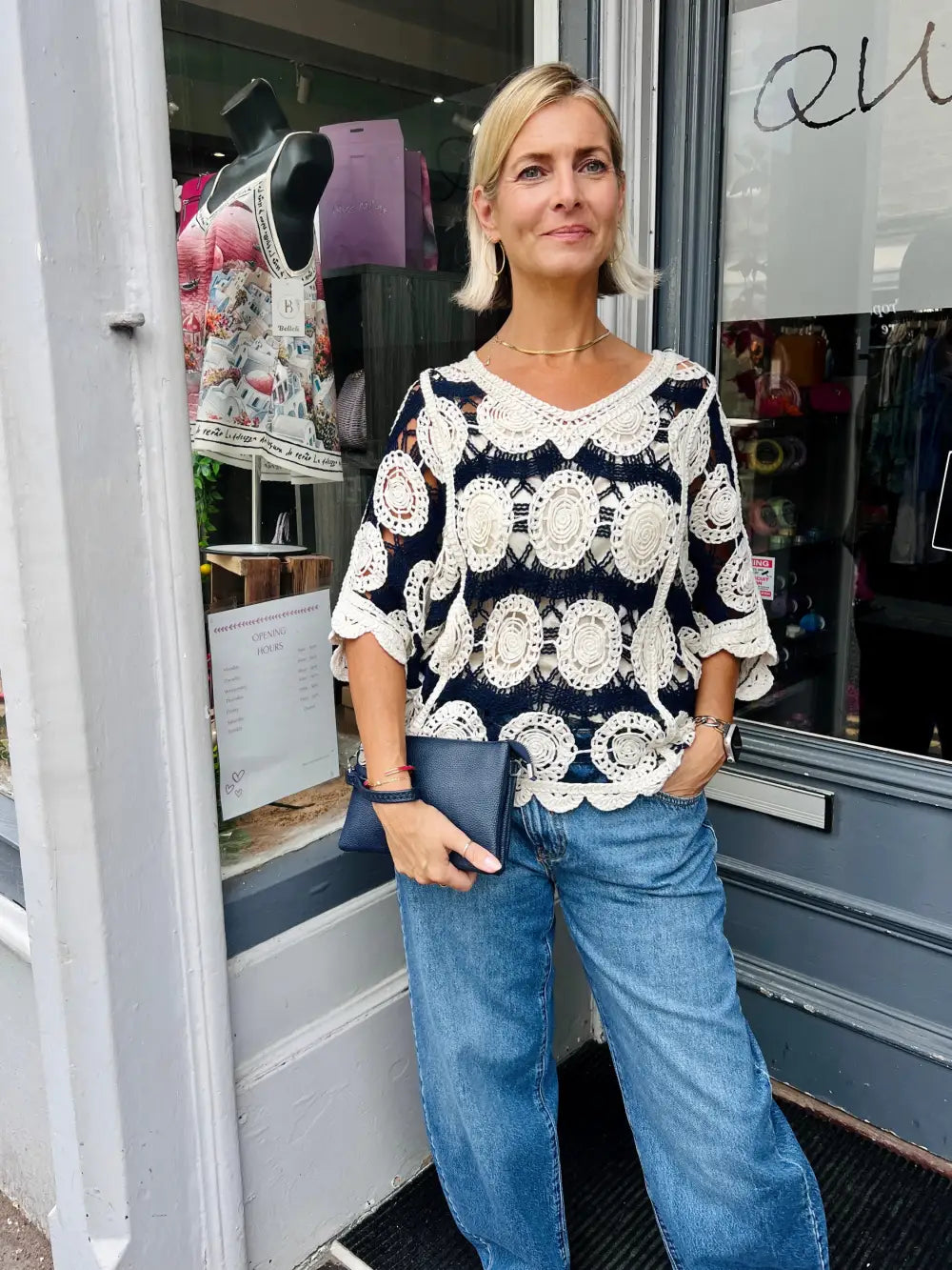 Alice V-Neck Crochet Top NAVY