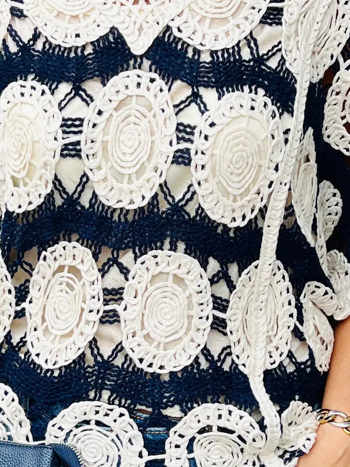 Alice V-Neck Crochet Top NAVY