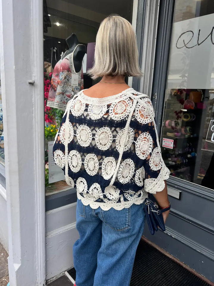 Alice V-Neck Crochet Top NAVY