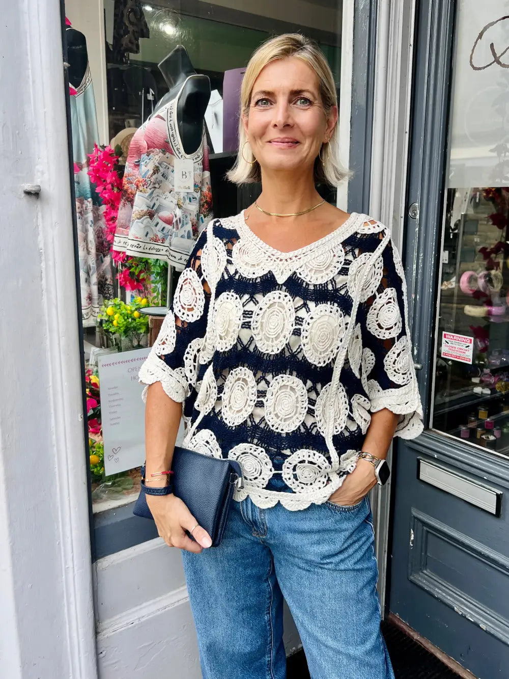 Alice V-Neck Crochet Top NAVY