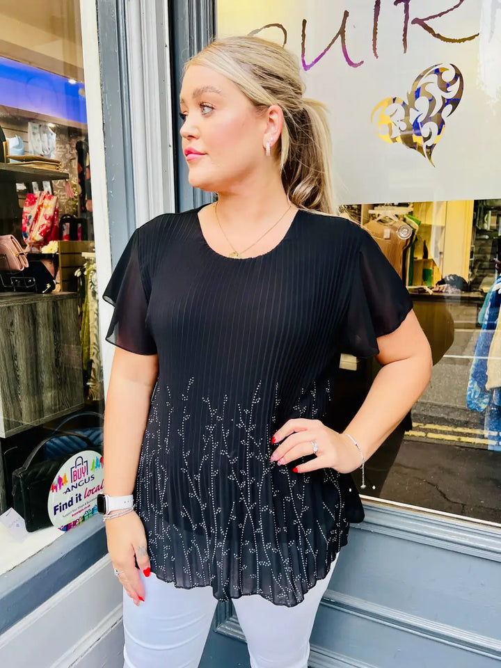 Alina Sparkle Pleated Top BLACK